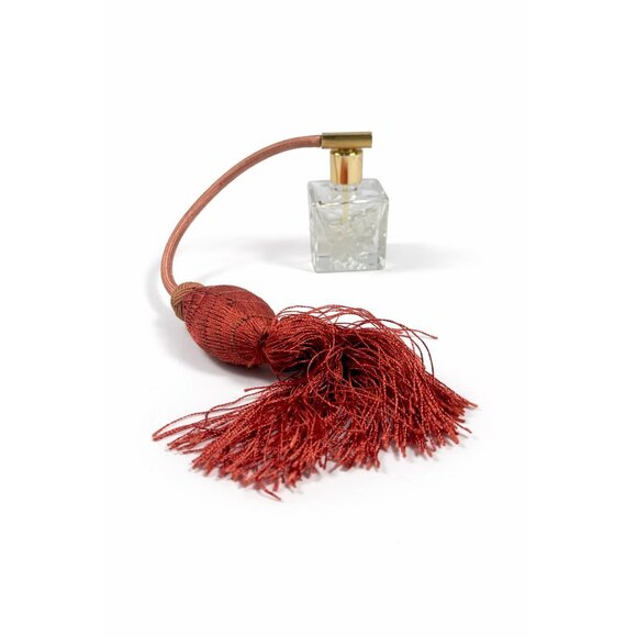 Other - Etched Glass Perfume Bottle Vintage acid etched gold tone Powder Off Pink Rose F